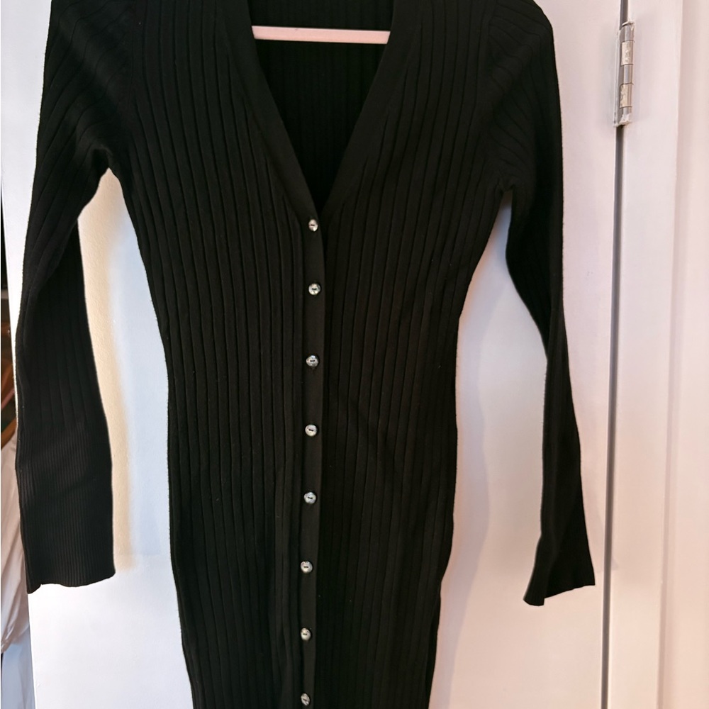 525 America Black Ribbed Button-Down Midi Dress sz Small